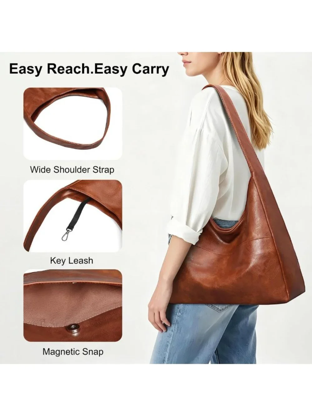 Stylish Leather Hobo Bag for Women | Soft Slouchy Tote, Fits 11